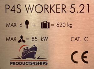 CE plate showing the P4S Worker certified to Design Category C